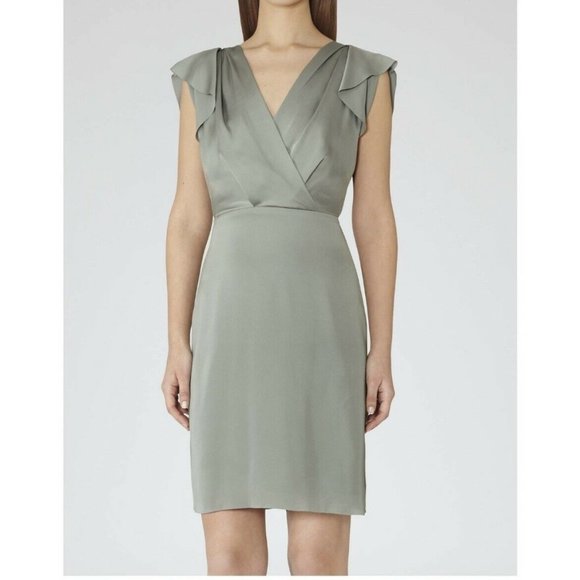 Reiss Dresses & Skirts - REISS Cora Drape Front Crossover Flutter Sleeve Dress Light Sage Green Size 4